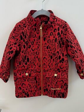 Mini Rodini Red & Black Leopard-Print Raincoat
